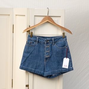 BDG Button Front High Waisted Cuffed Denim Shorts